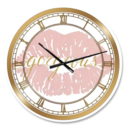 Designart 'Fashion Glam Lips On Gold Ii Glam Wall Clock